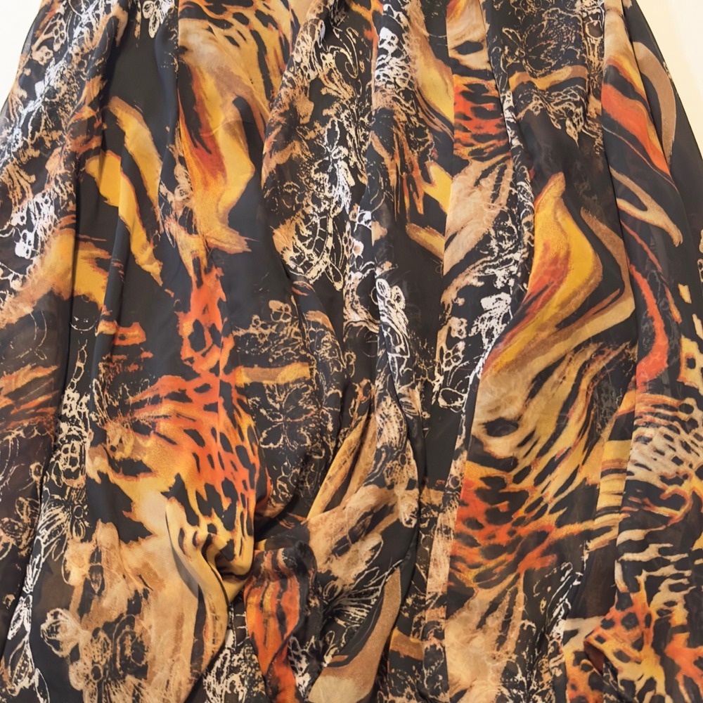 Sandy Starkman Animal Print Maxi Skirt Beaded Waistband Orange Brown Large Boho - Picture 3 of 11
